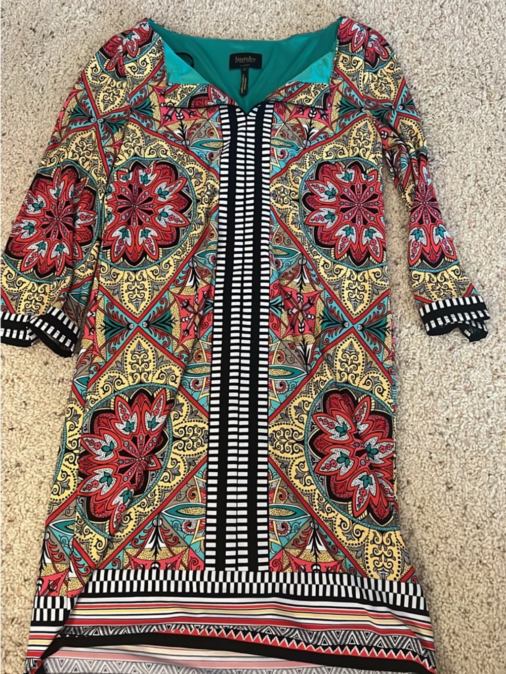 Laundry By Shelli Segal Red, Teal & Yellow Printed Tunic